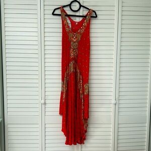 Free People Faithfully Yours slip dress, red, boho, S, racerback, button front